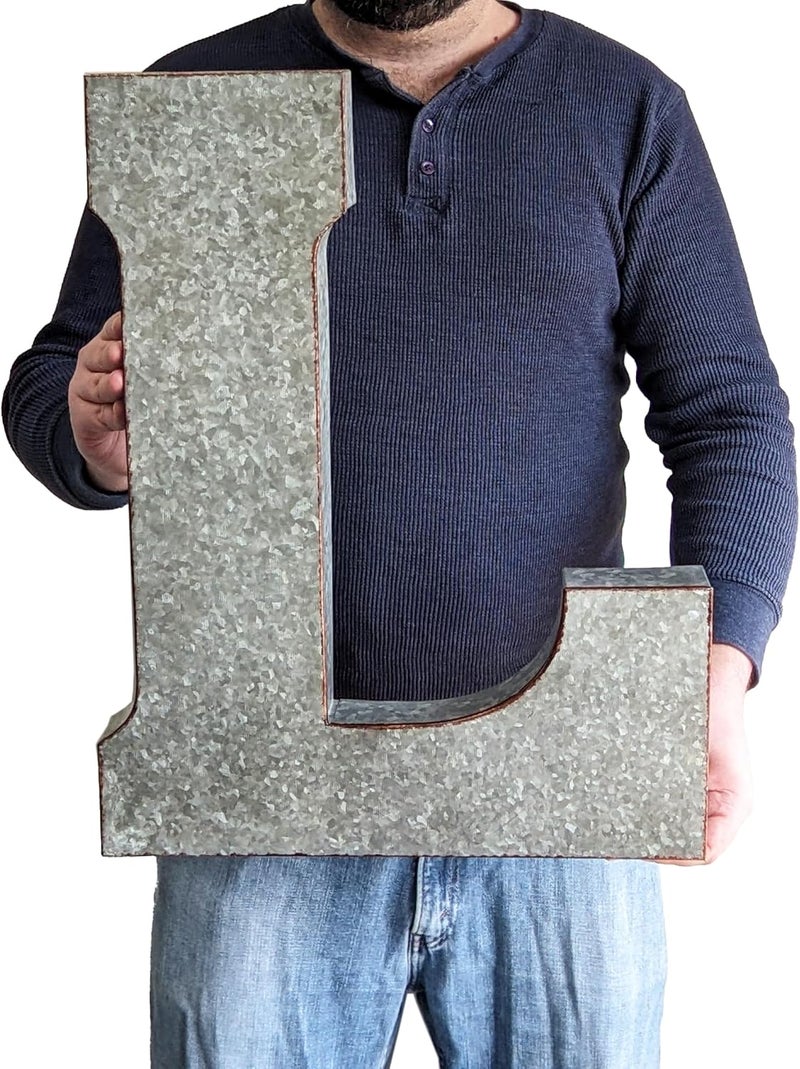 Science Purchase 20" Metal Letter L Wall Decor, Silver with Rusted Edges, Galvanized Wall Mountable Decoration for Country, Mid-Century, or Farmhouse Themed Room or Event - Image 2